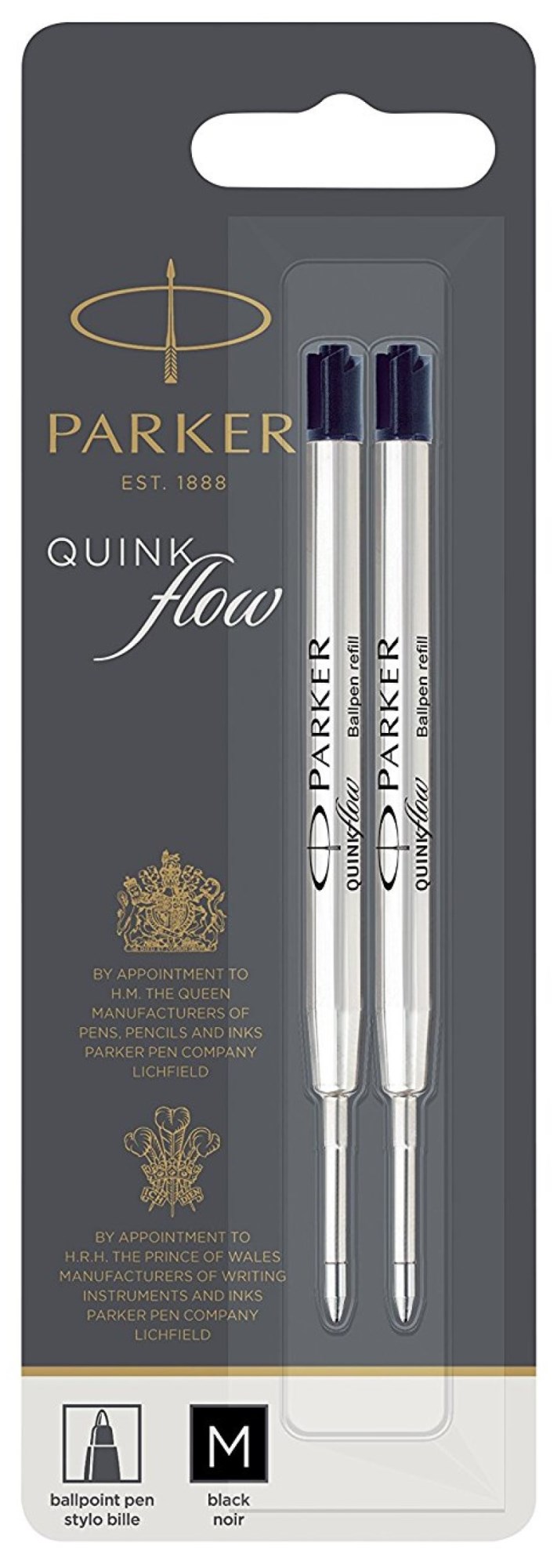 Черный стержень для шариковых ручек Parker QuinkFlow Z08 (M - 1мм), в блистере (2шт)